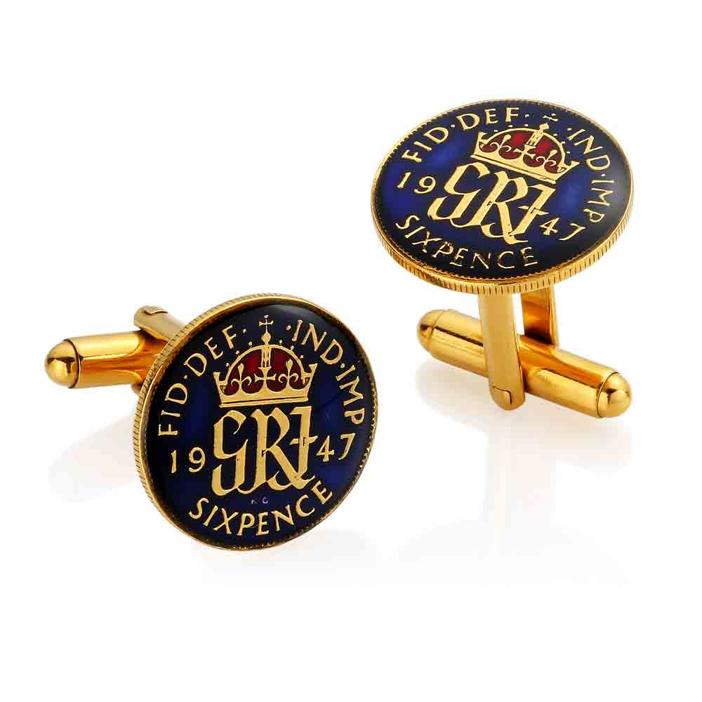 1950 George VI good Sixpence - Enamelled Coin Cufflinks