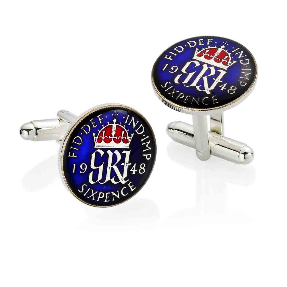 British UK popular Enamelled Sixpence Coin Cuff Links George VI.