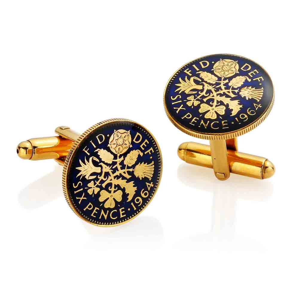 1958 hot Sixpence - Enamelled Coin Cufflinks